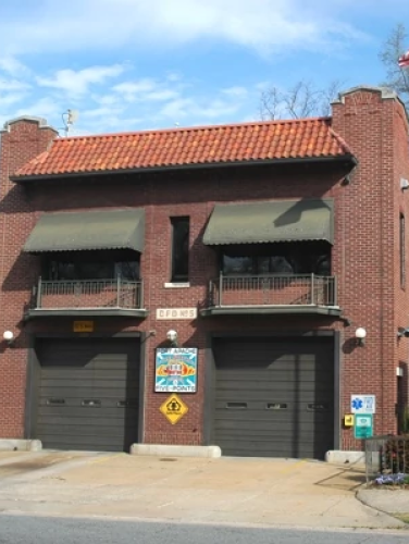 Exterior shot of Charlotte Fire Station No. 5 in the Wesley Heights neighborhood of Charlotte.