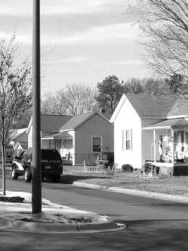 Black and white photo of the historic Park Avenue neighborhood in Pineville, NC